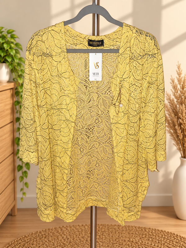 Gilet femme en dentelle jaune VETISTYLE – Taille 46/48 – Fabriqué en France