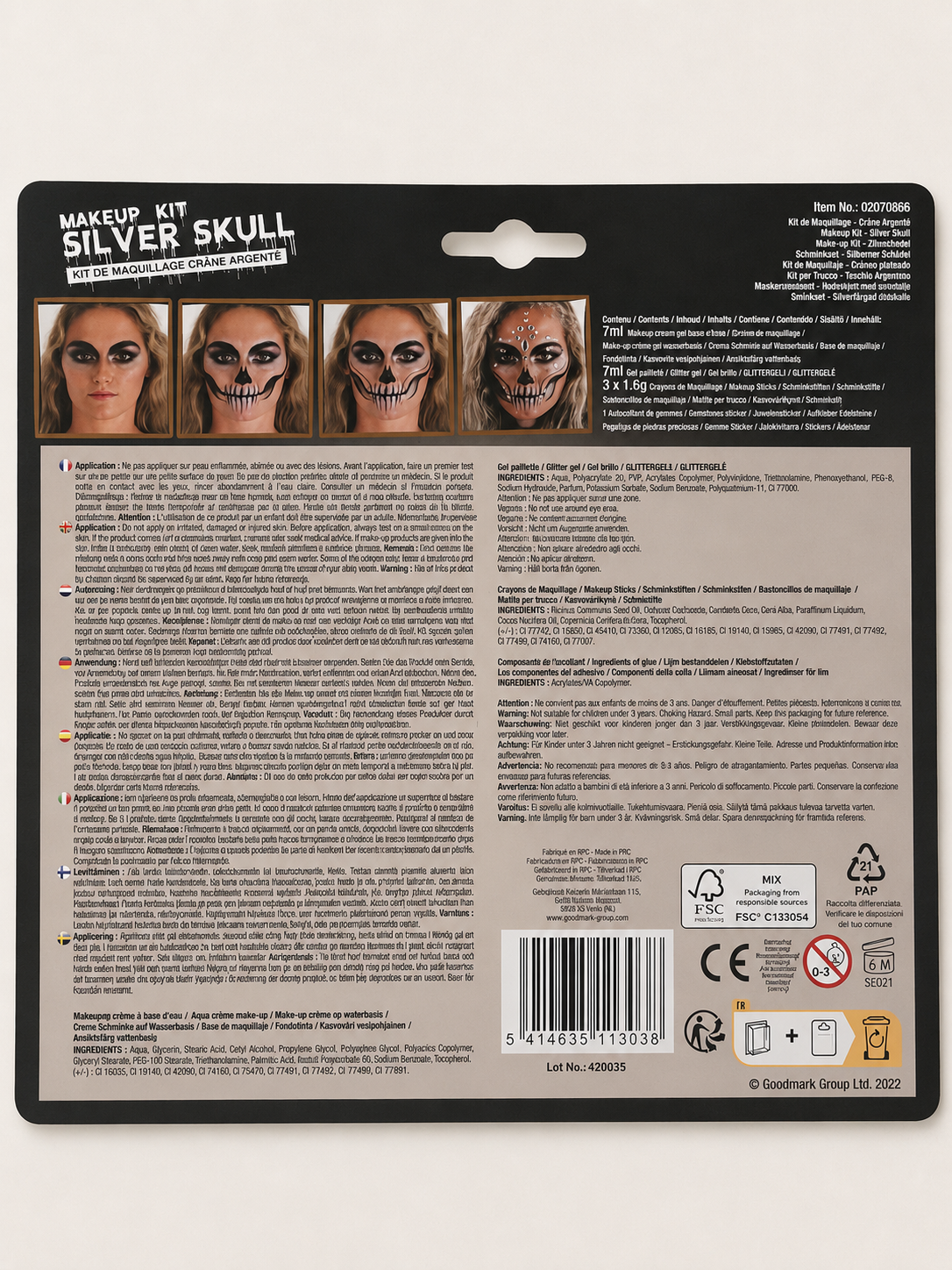 Kit de maquillage Halloween – Crâne argenté Silver Skull
