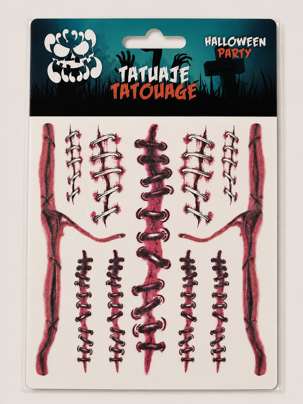 Tatouages temporaires Halloween – Fausses cicatrices et sutures