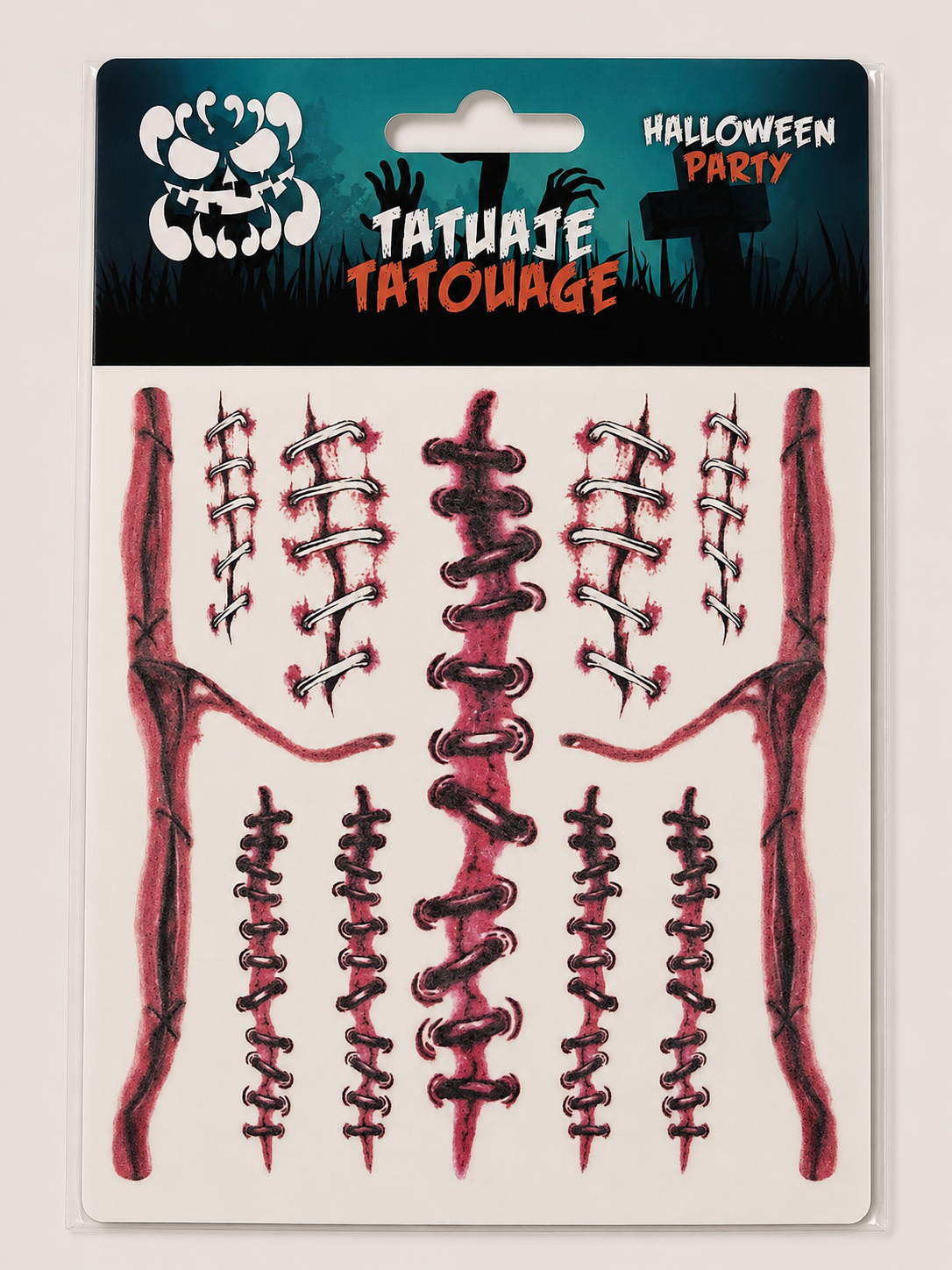 Tatouages temporaires Halloween – Fausses cicatrices et sutures