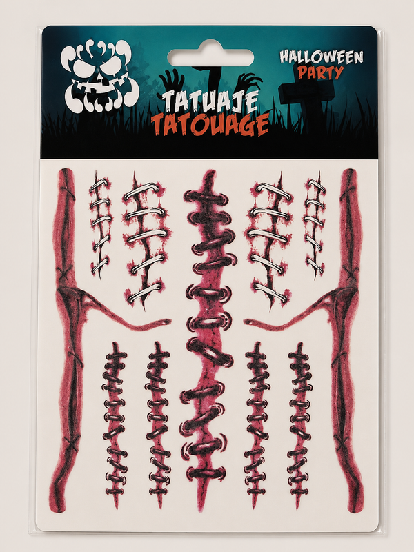 Tatouages temporaires Halloween – Fausses cicatrices et sutures