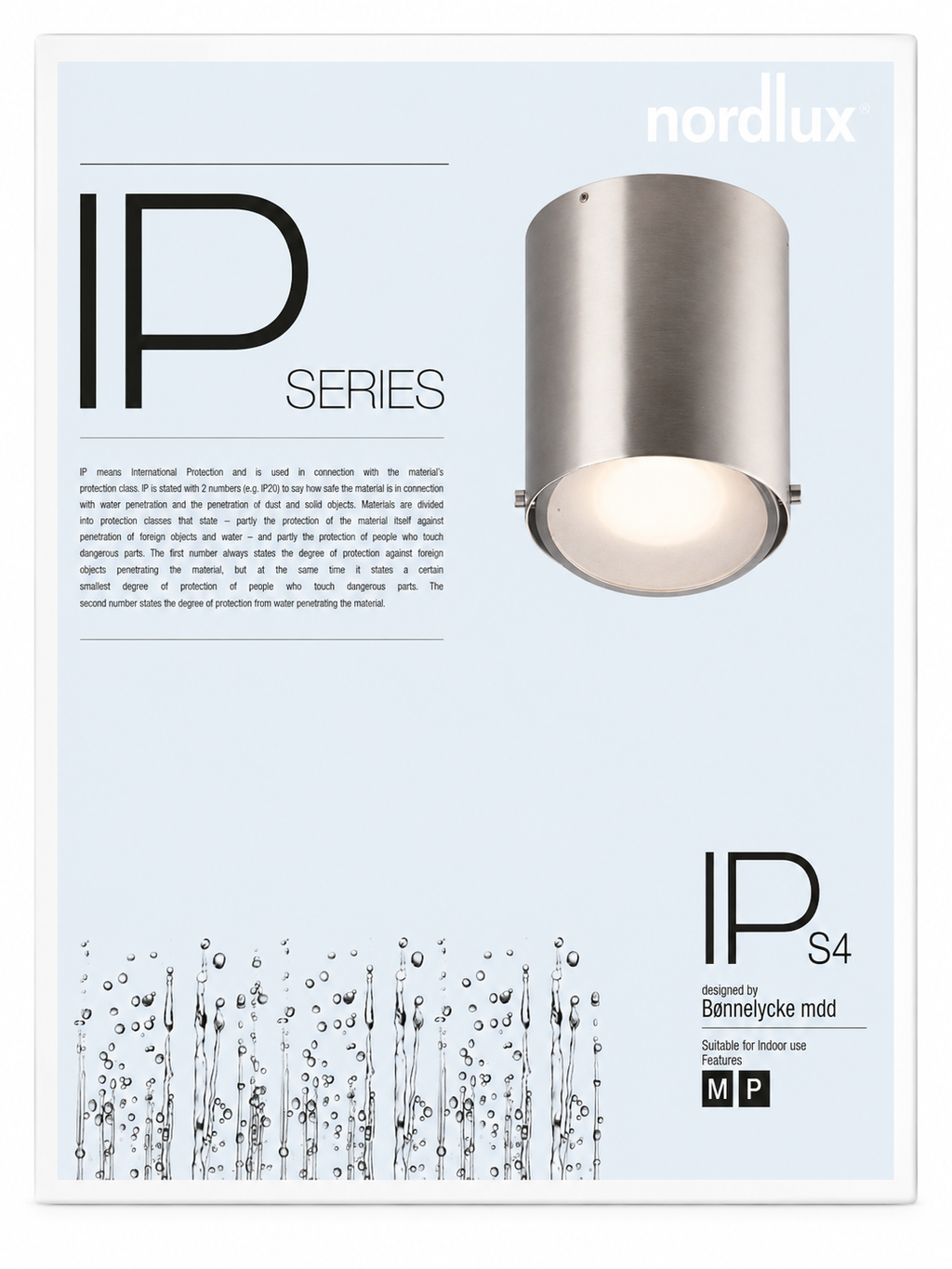 Spot / plafonnier NORDLUX IP S4 – Acier brossé – GU10 – IP44