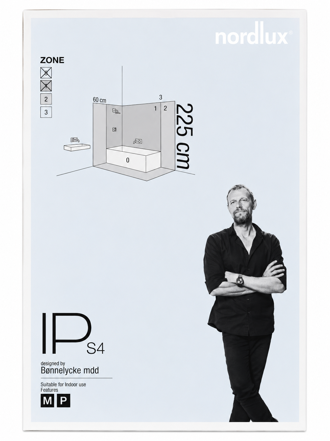 Spot / plafonnier NORDLUX IP S4 – Acier brossé – GU10 – IP44