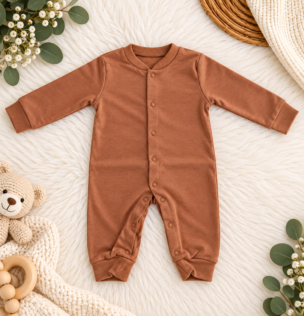 Pyjama bébé en coton – Coloris caramel – Manches longues – Neuf