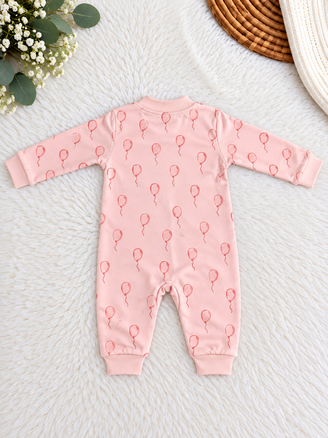 Pyjama Bébé Rose Pastel à Motifs Ballons – 100 % Coton – Necix's Baby & Kids – 0 à 9 Mois