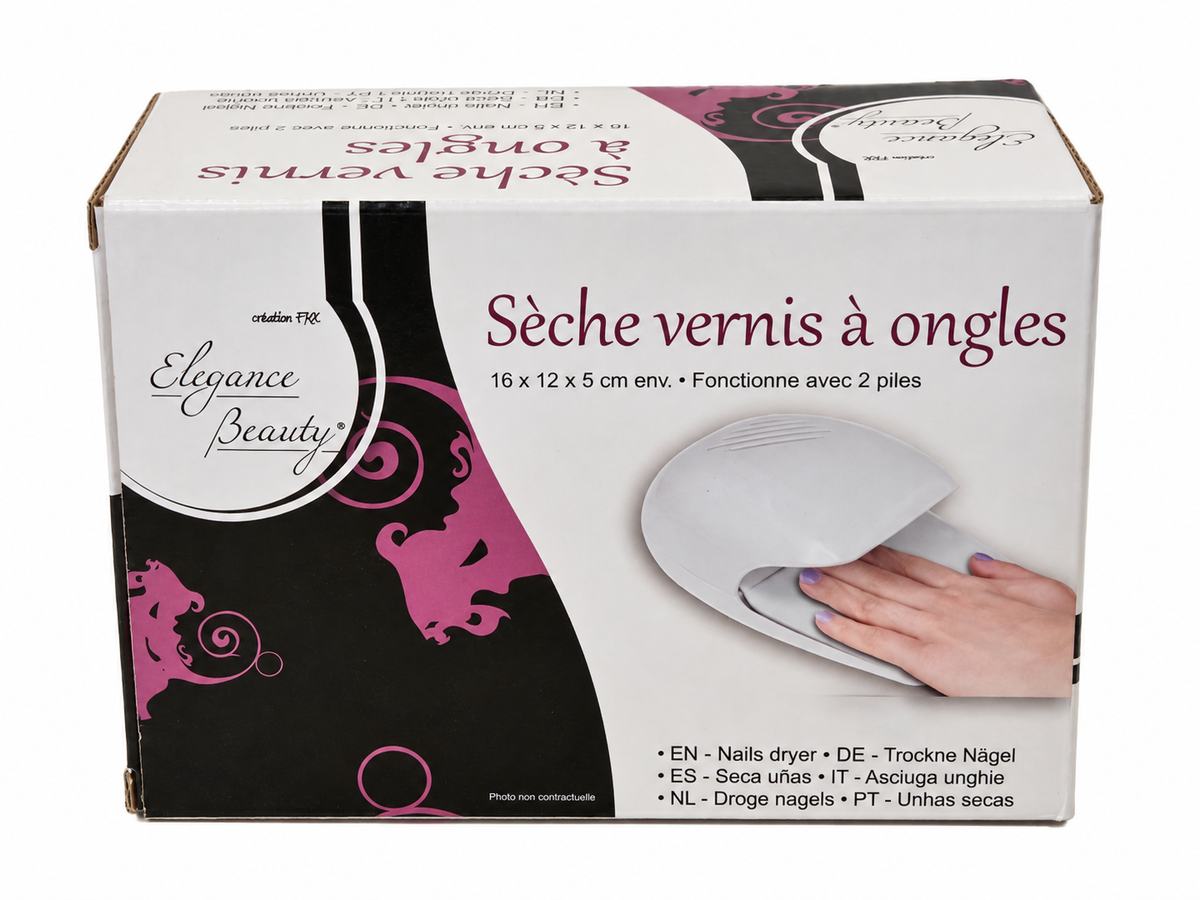 Sèche-vernis à ongles Elegance Beauty – Fonctionne avec 2 piles – 16 × 12 × 5 cm