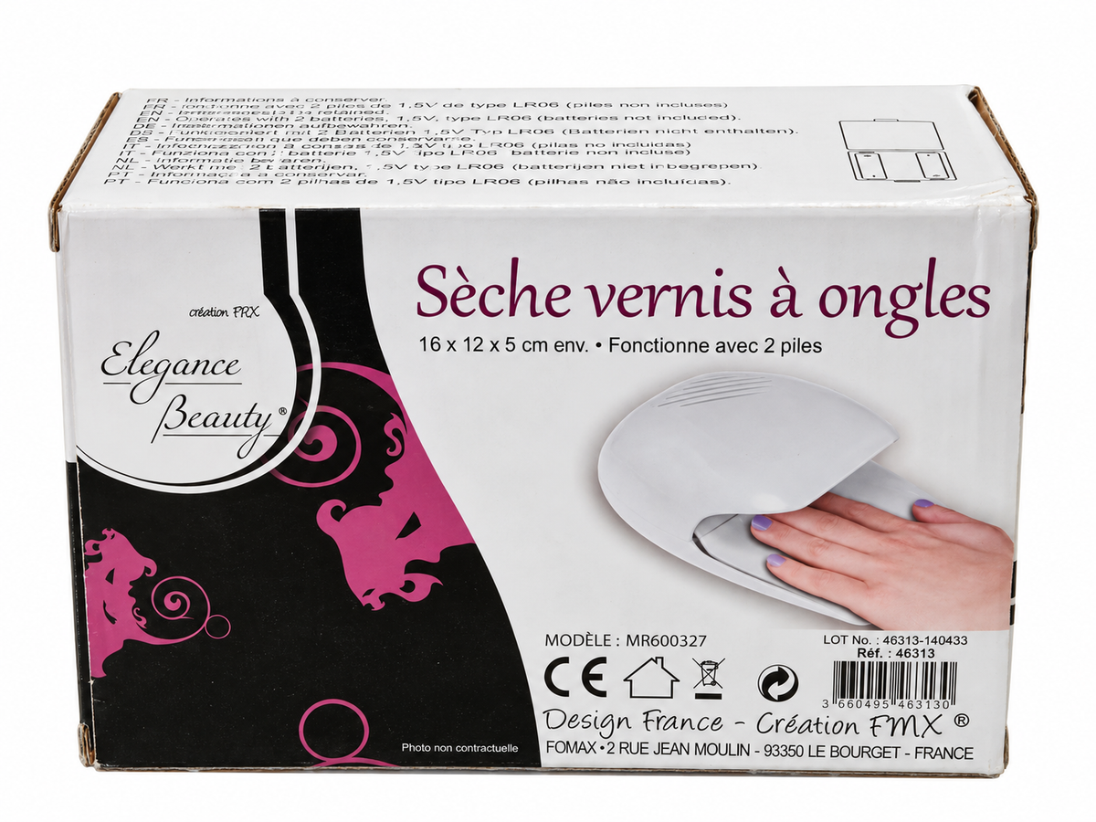 Sèche-vernis à ongles Elegance Beauty – Fonctionne avec 2 piles – 16 × 12 × 5 cm