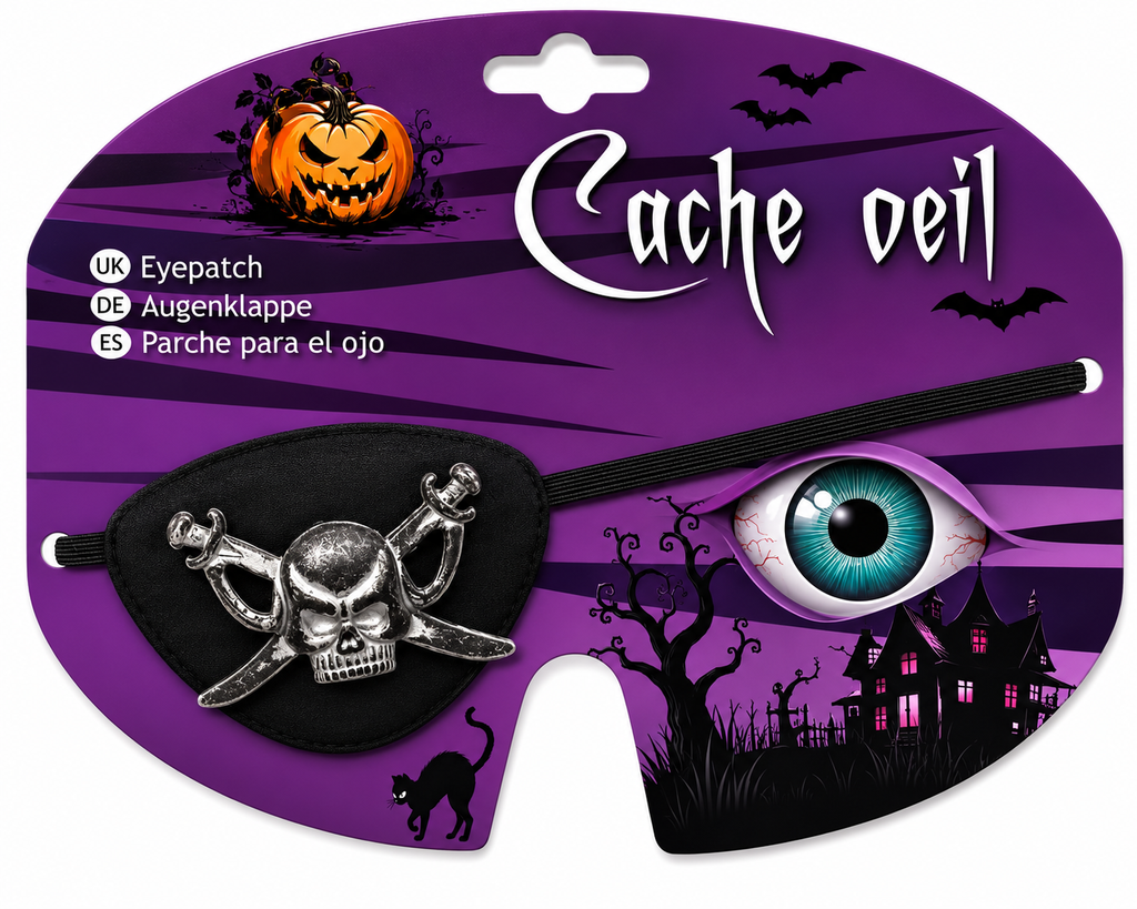 Cache-Œil Pirate avec Tête de Mort 3D