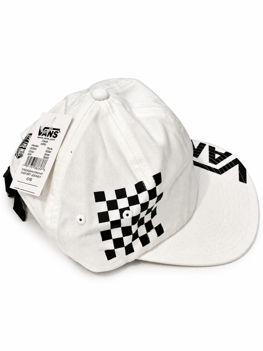 Casquette Vans Distort Jockey – Blanche & noire – Taille unique réglable