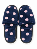Chaussons femme bleu marine à pois roses – Taille 37 à 40