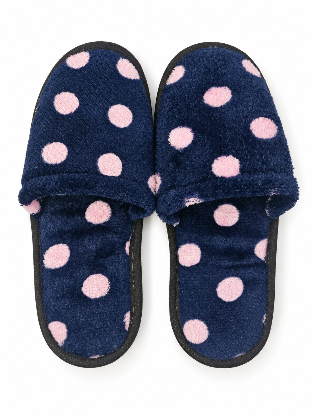 Chaussons femme bleu marine à pois roses – Taille 37 à 40