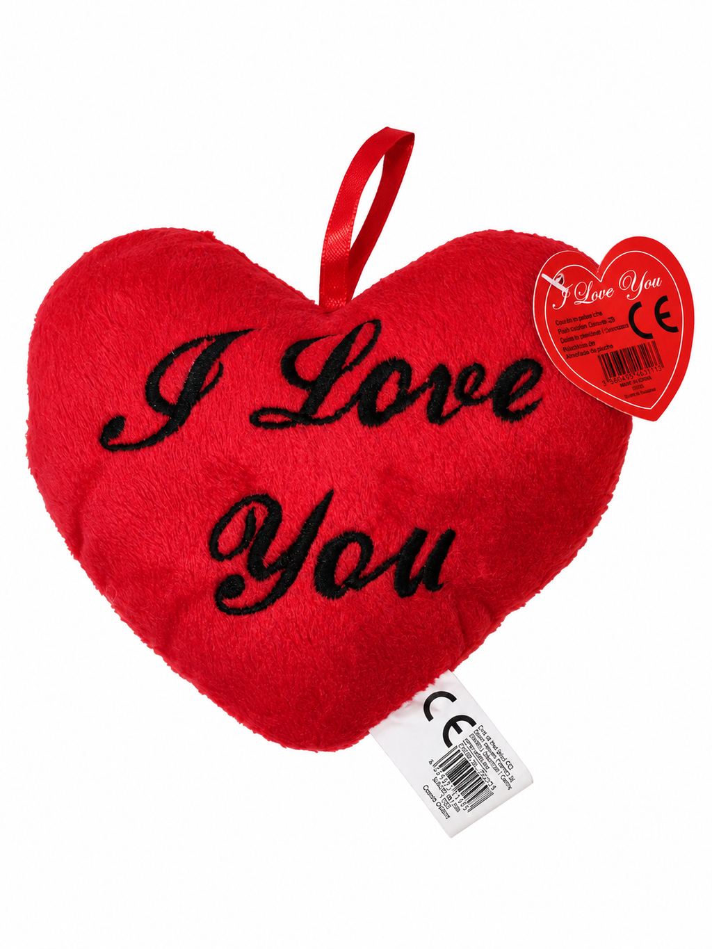 Cœur en peluche rouge « I Love You » – 14,5 × 13 cm
