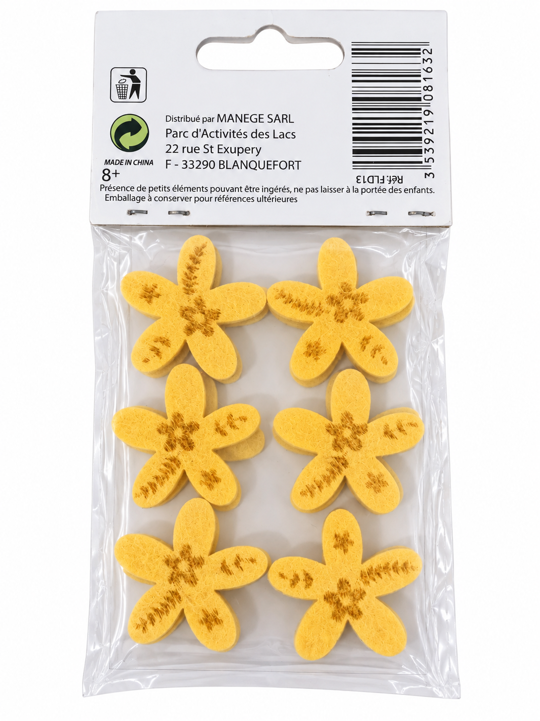 Décorations de table Festine – 12 fleurs en feutrine jaunes – 3,3 cm