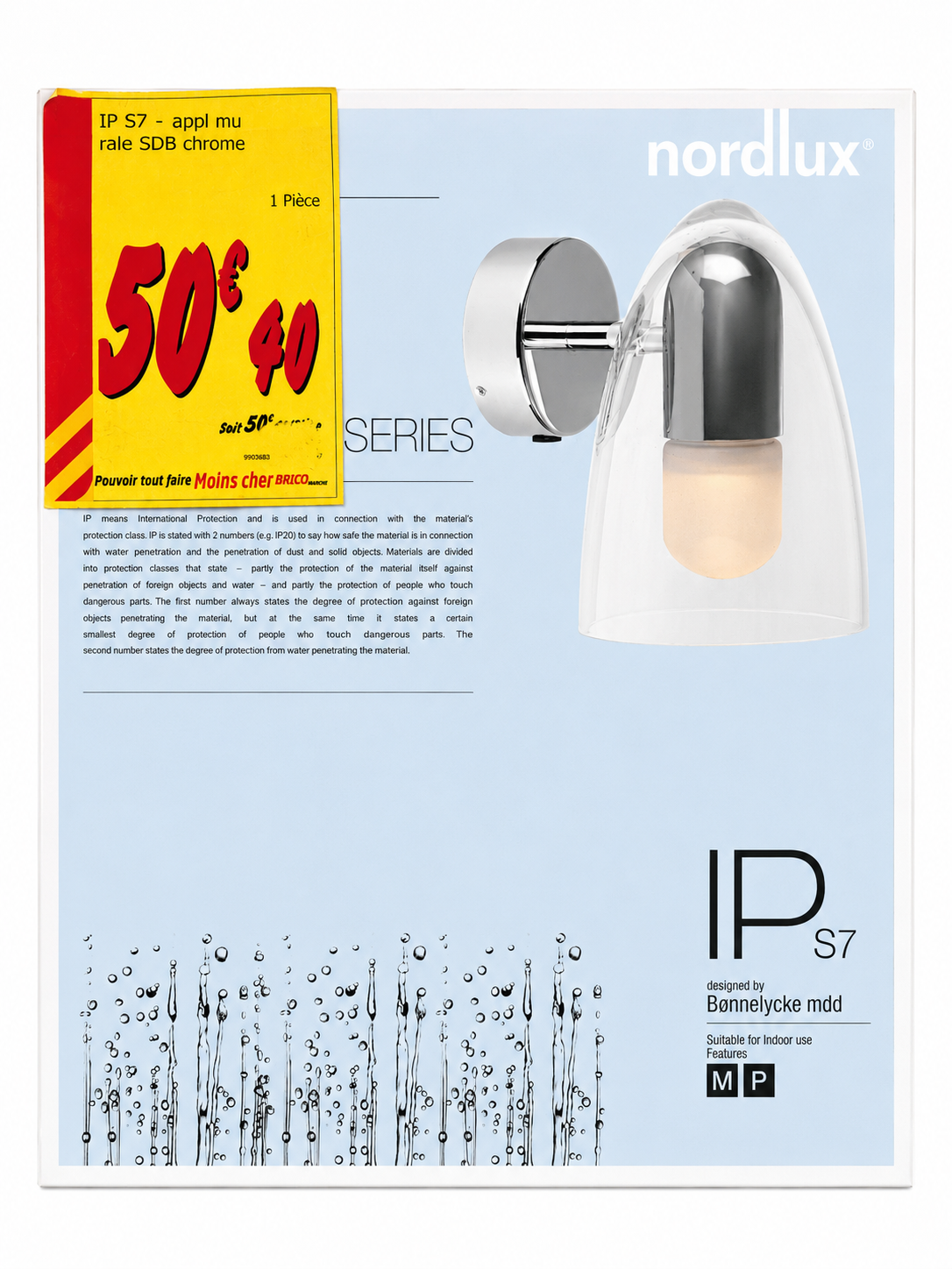 Applique murale NORDLUX IP S7 chromée – IP44 – E27 – Salle de bains