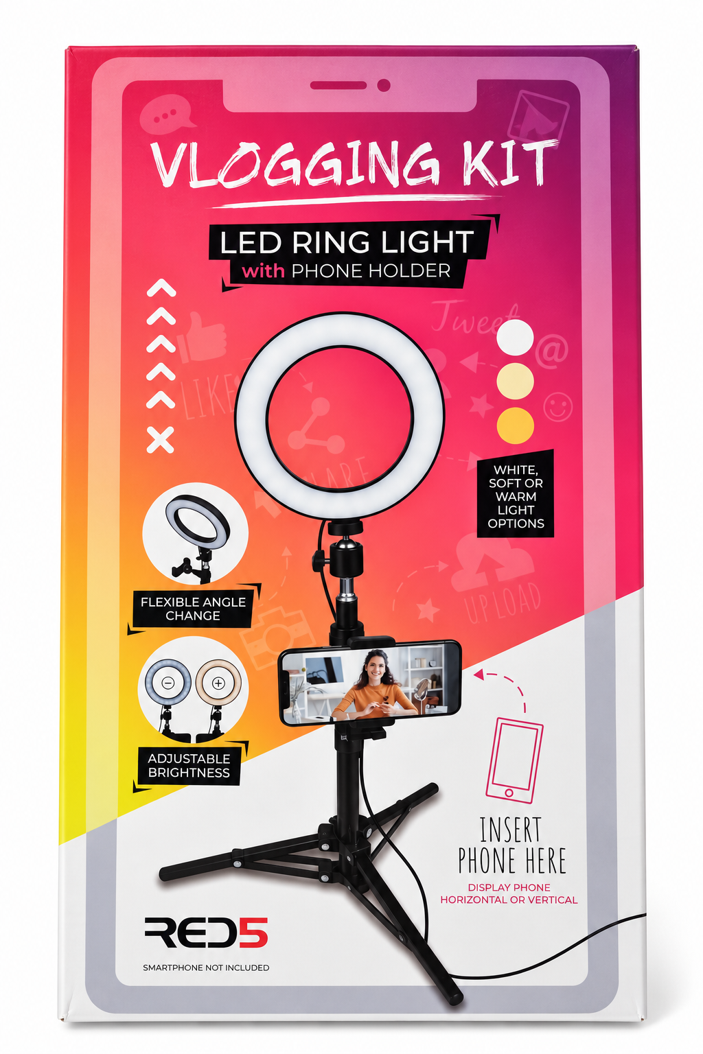 Kit Vlogging RED5 – Ring Light LED avec trépied et support smartphone – USB