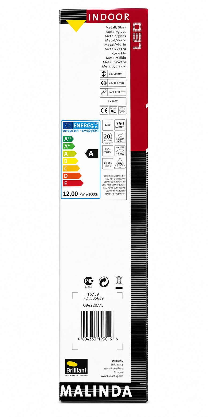 Plafonnier LED BRILLIANT Malinda – 10 W – 750 lm – Blanc chaud