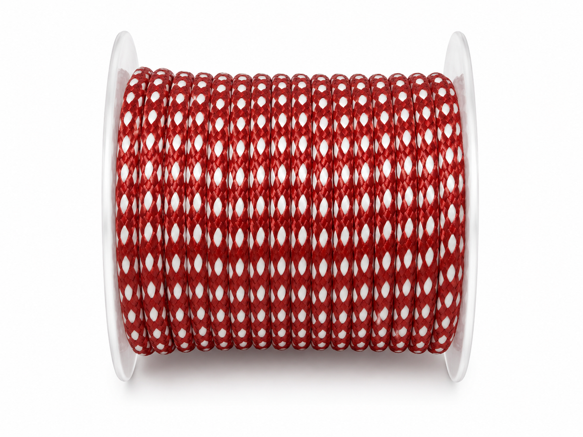 Bobine de ficelle tressée rouge et blanche