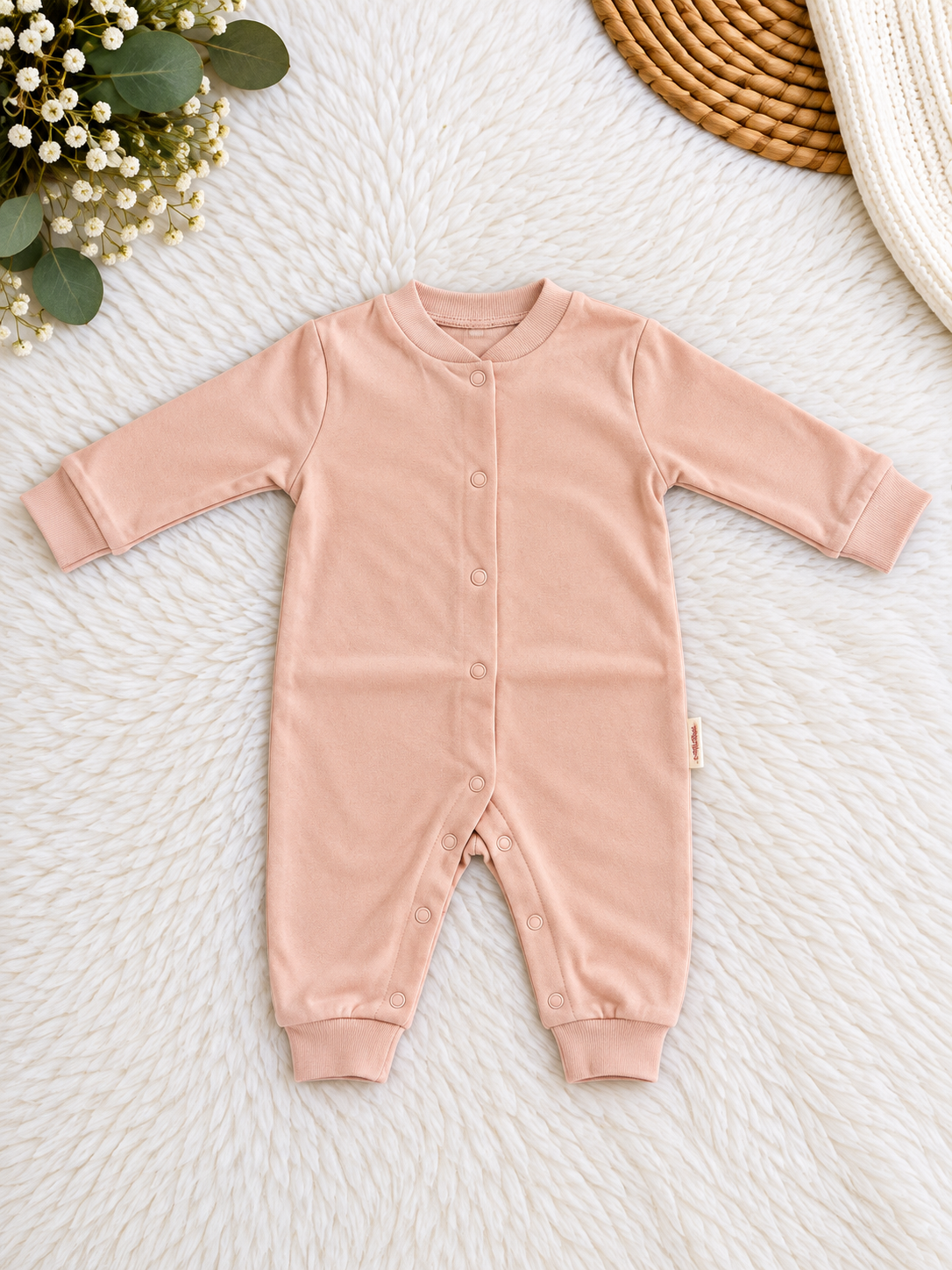 Pyjama bébé une pièce 100 % coton – Rose poudré uni – Necix's Baby & Kids – 0 à 9 mois