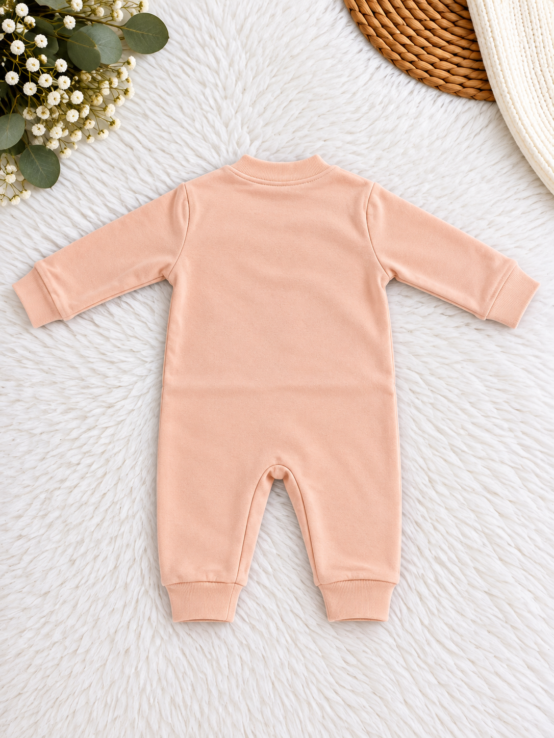 Pyjama bébé une pièce 100 % coton – Rose poudré uni – Necix's Baby & Kids – 0 à 9 mois