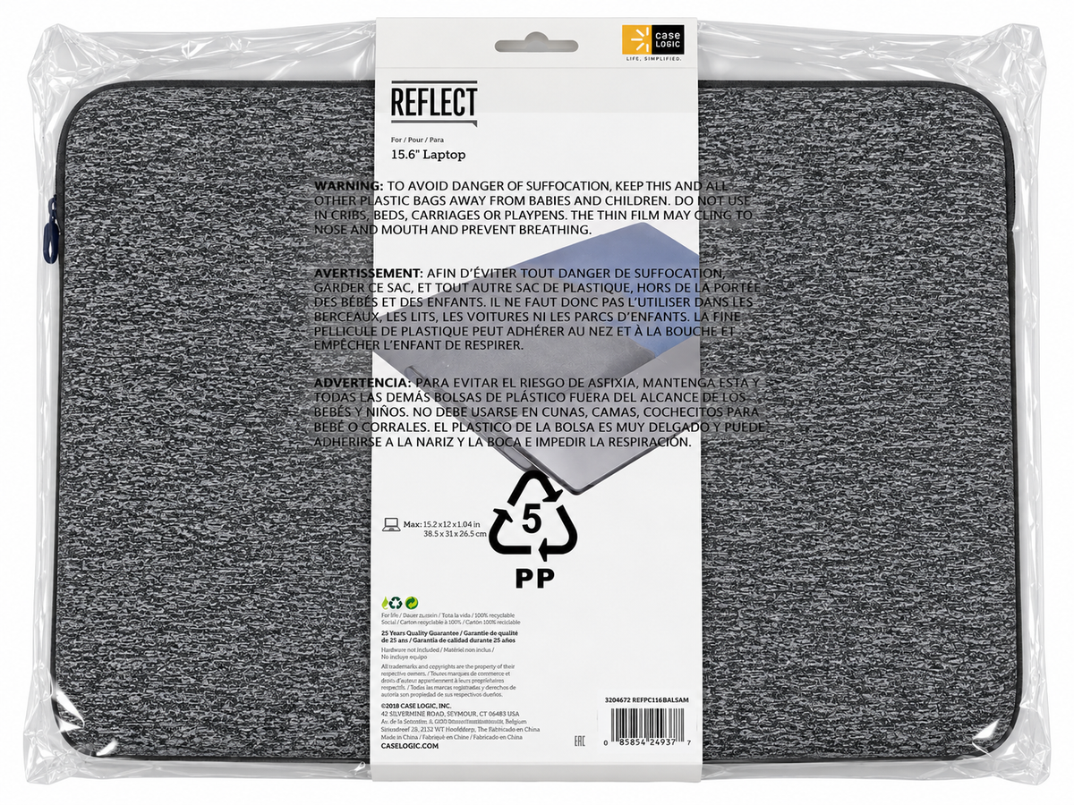 Housse pour ordinateur portable Case Logic Reflect – 15,6" – Gris chiné