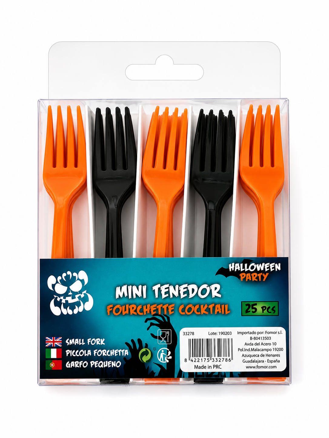 Lot de 25 mini fourchettes Halloween – Noir & Orange