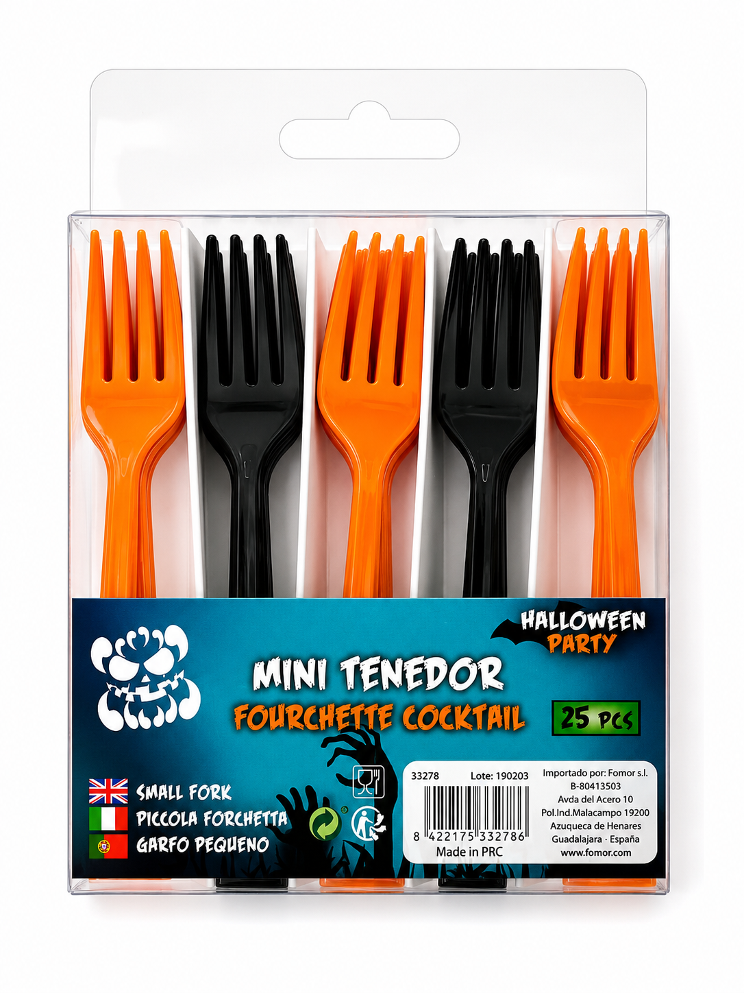 Lot de 25 mini fourchettes Halloween – Noir & Orange