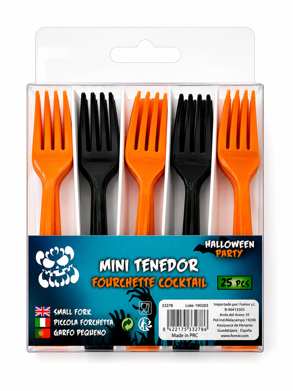 Lot de 25 mini fourchettes Halloween – Noir & Orange