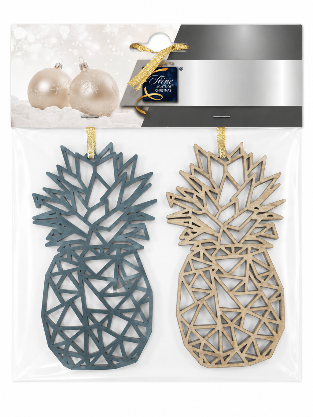 Lot de 2 suspensions Ananas en bois – Bleu & Bois naturel