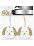 Lot de 2 ornements de Noël Chiens Blanc & Or à suspendre