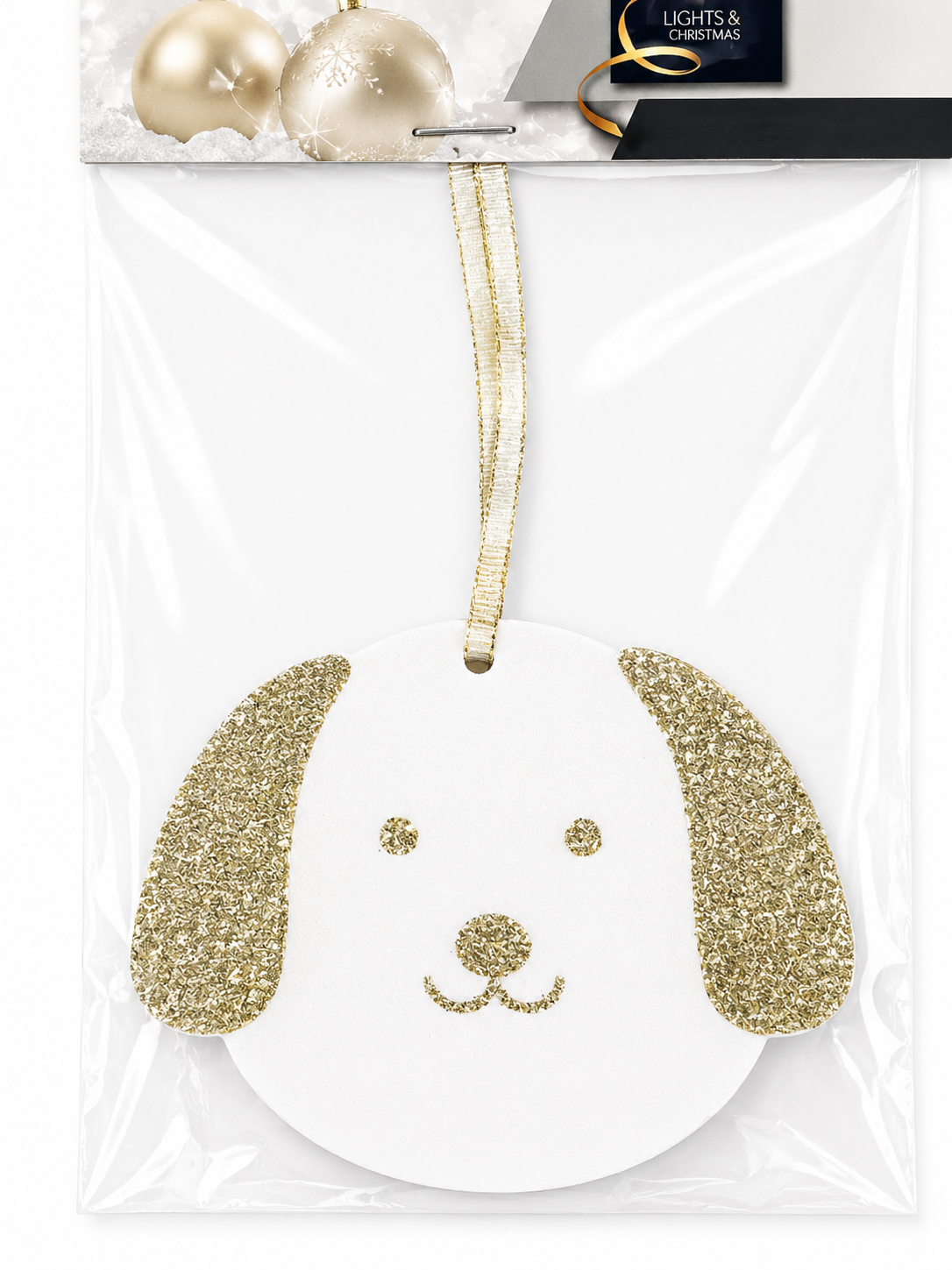 Lot de 2 ornements de Noël Chiens Blanc & Or à suspendre