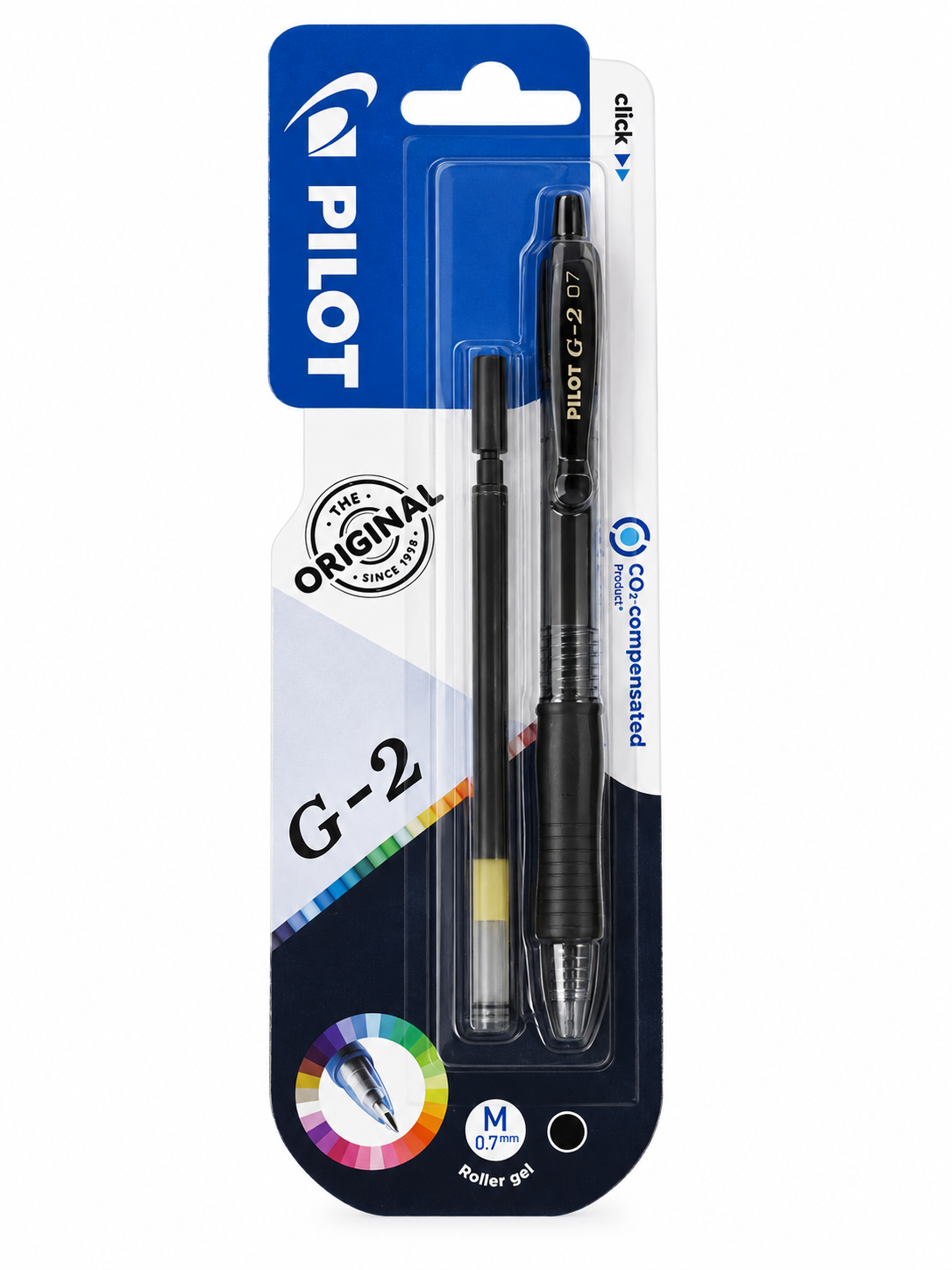 Stylo gel rétractable PILOT G-2 07 – Noir – 0,7 mm + recharge