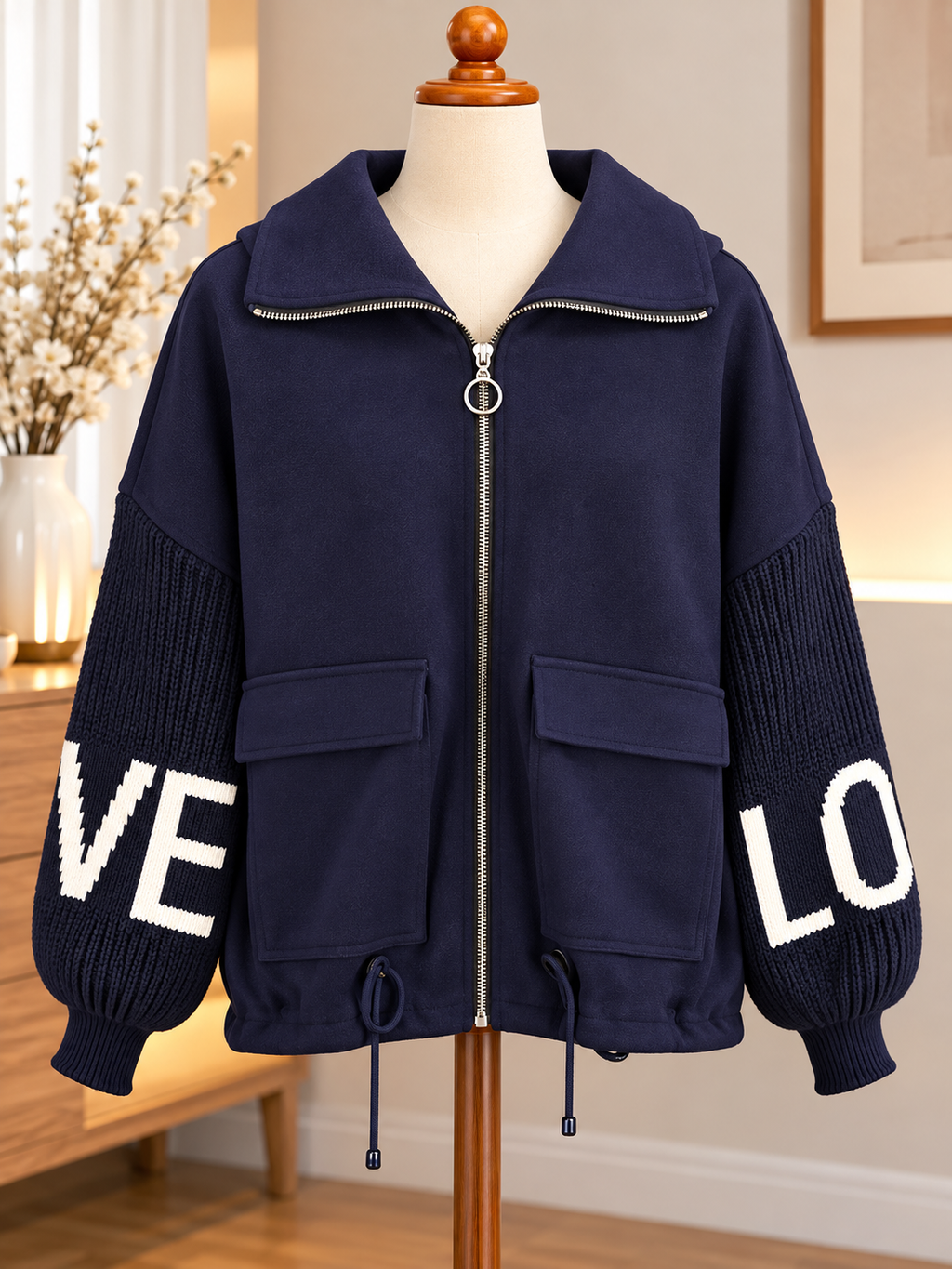 Cardigan femme bleu nuit à cœurs blancs – Taille unique – Made in Italy