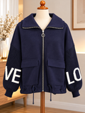Cardigan femme bleu nuit à cœurs blancs – Taille unique – Made in Italy