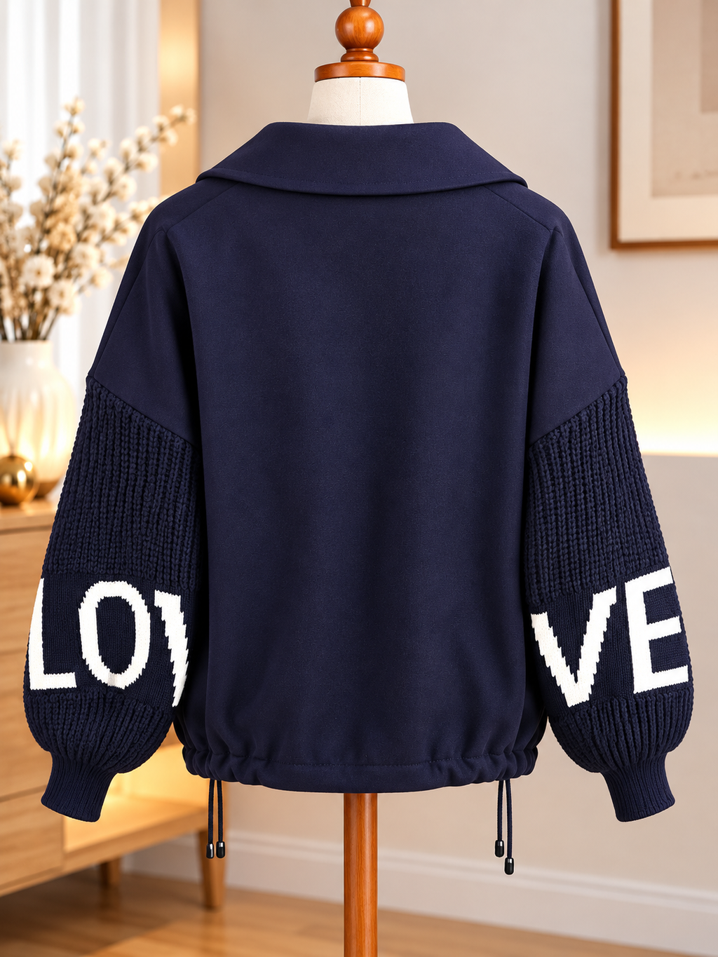 Cardigan femme bleu nuit à cœurs blancs – Taille unique – Made in Italy