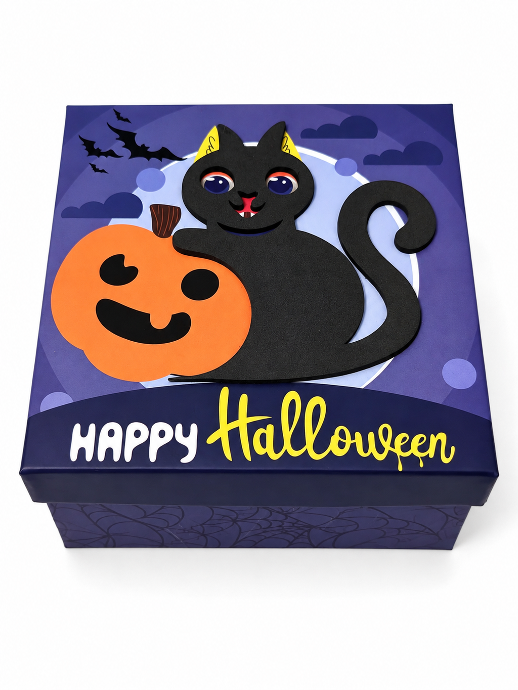 Boîte décorative Halloween « Happy Halloween » – Chat noir & citrouille