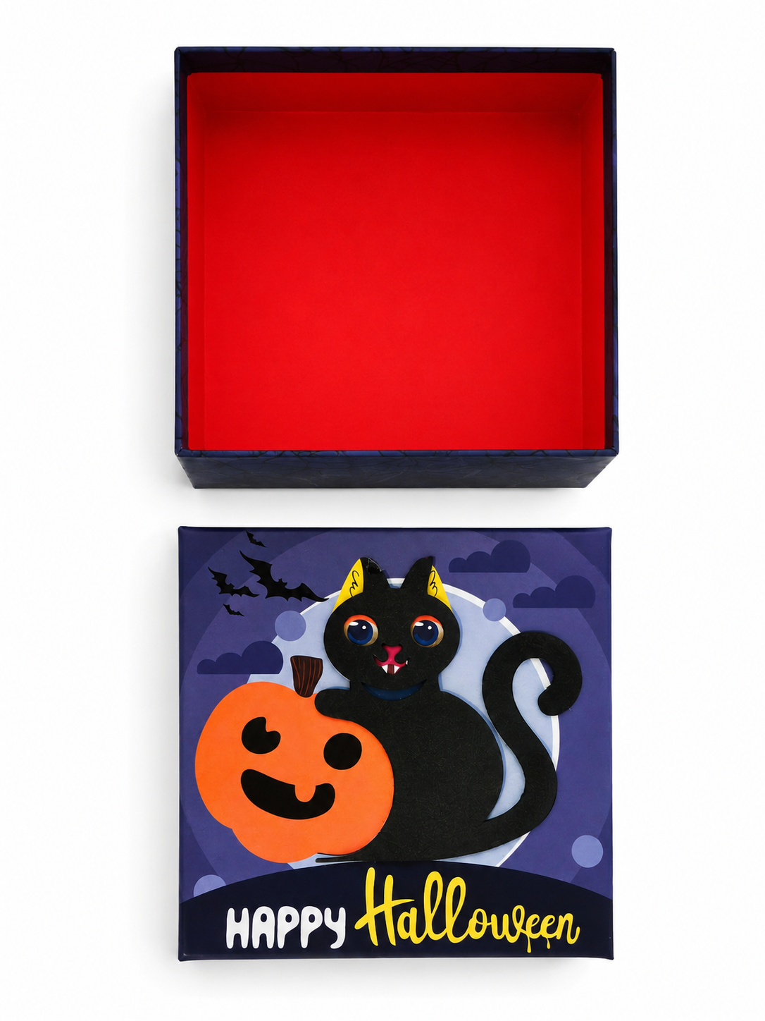 Boîte décorative Halloween « Happy Halloween » – Chat noir & citrouille