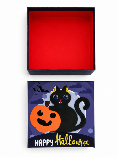 Boîte décorative Halloween « Happy Halloween » – Chat noir & citrouille