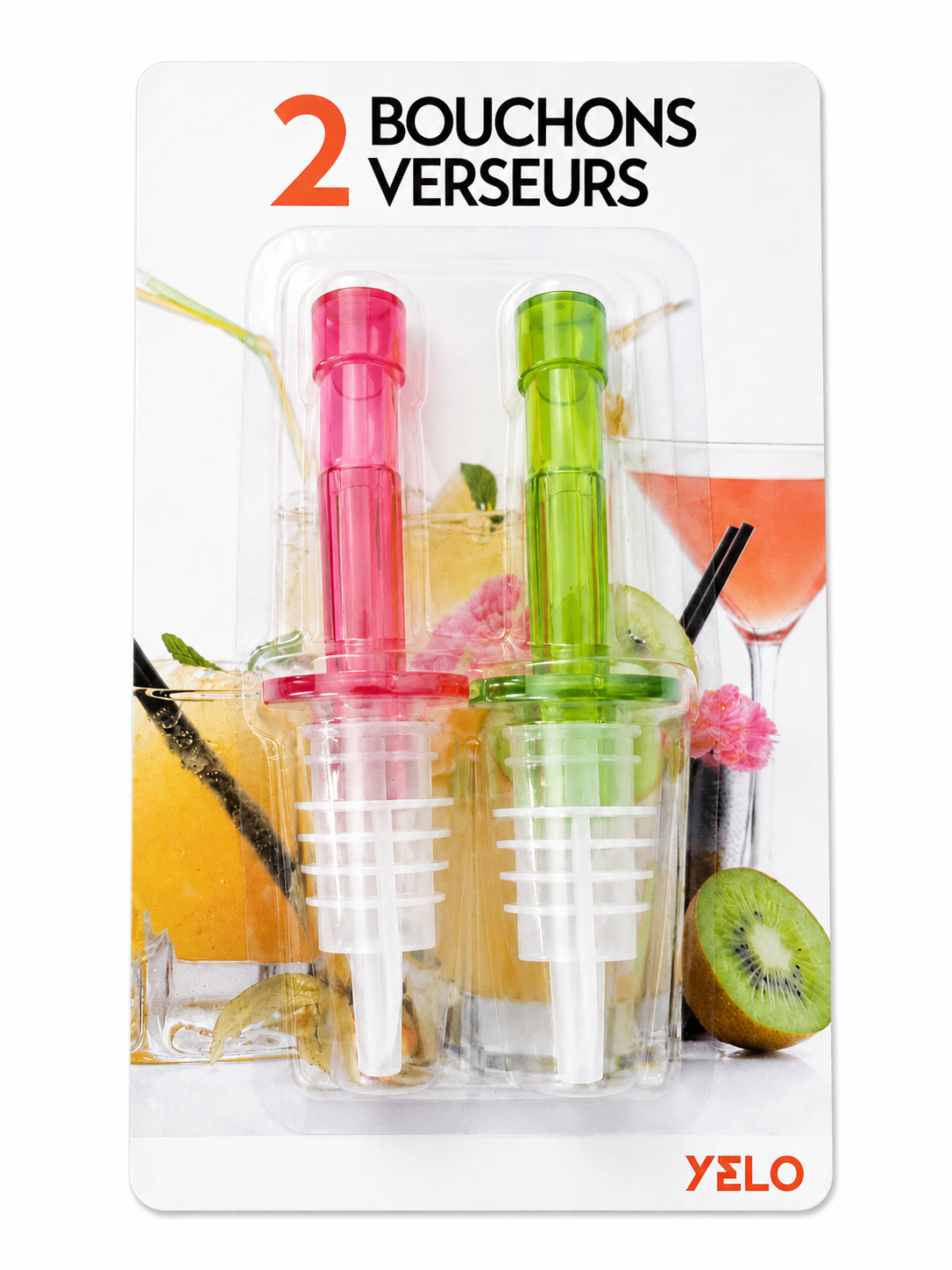 Lot de 2 bouchons verseurs pour bouteilles – Rose & vert – YELO