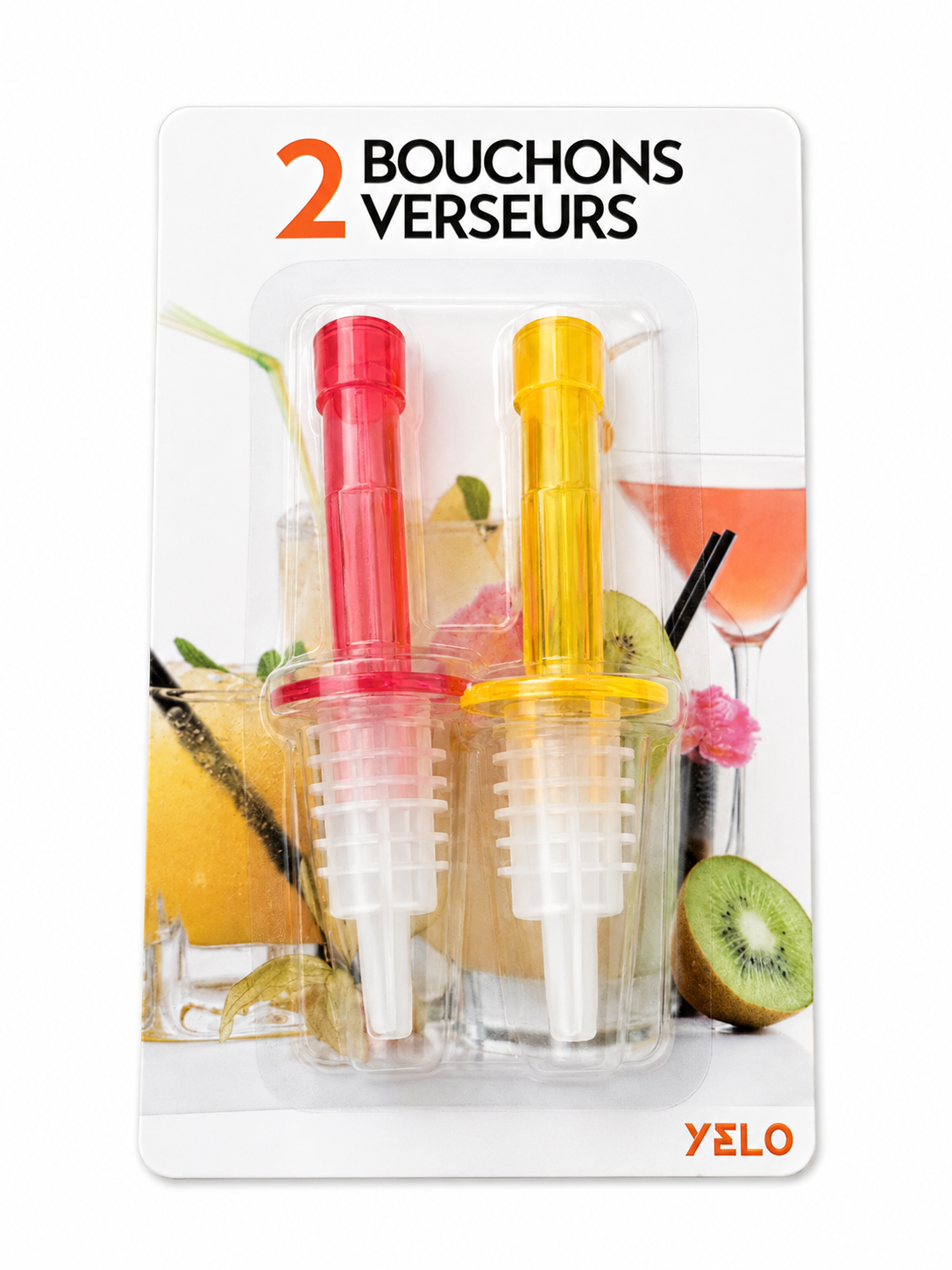Lot de 2 bouchons verseurs pour bouteilles – Rouge & jaune – YELO