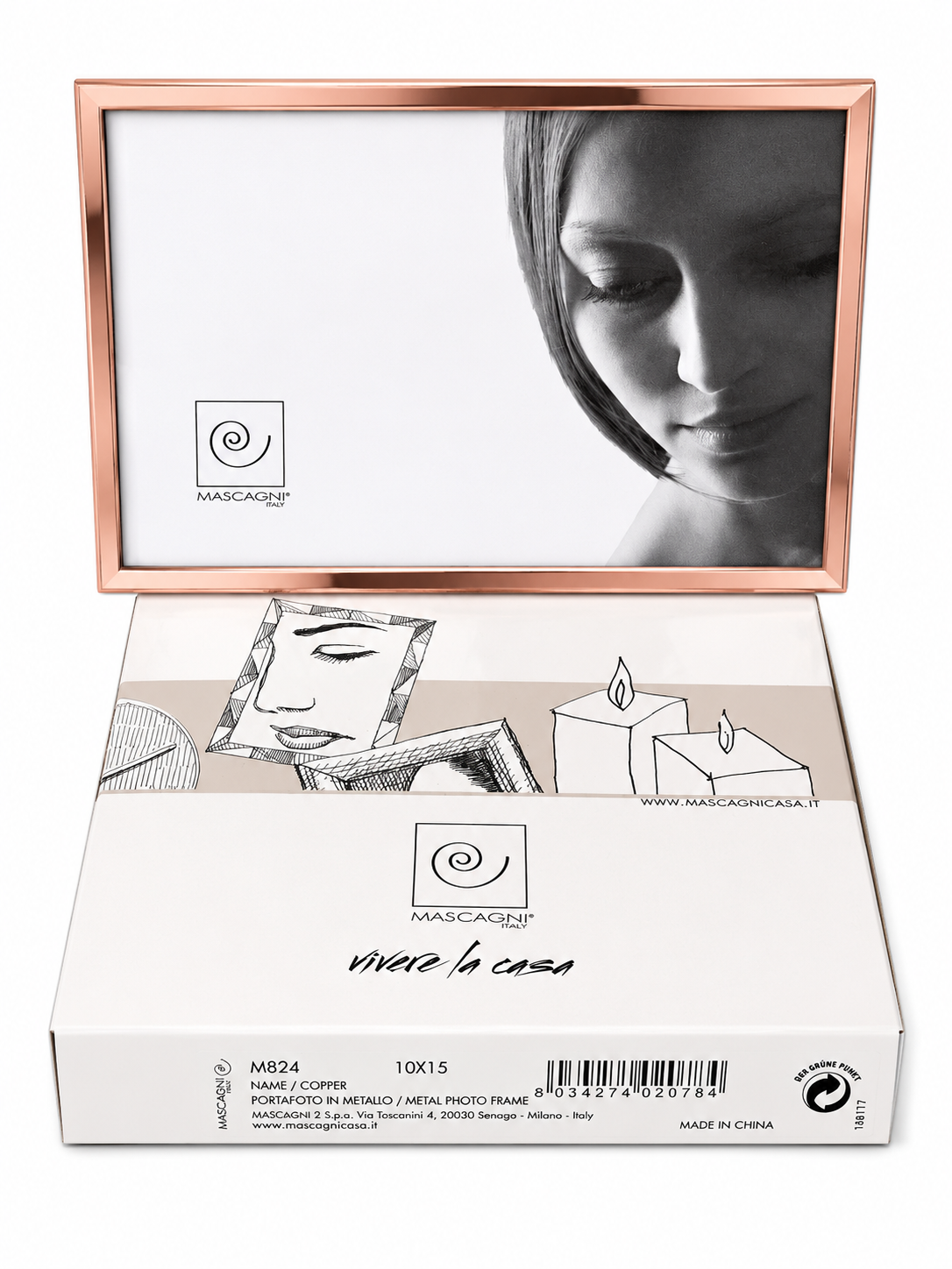 Cadre photo Mascagni – Rose gold – Dos en velours noir –