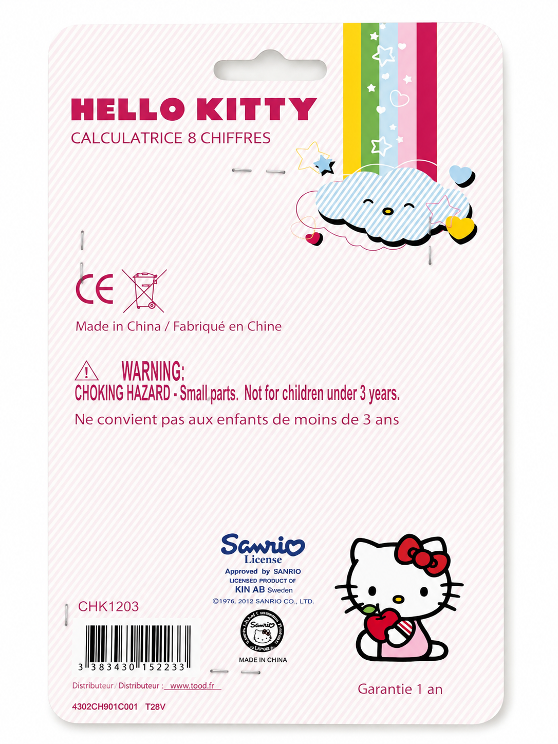 Calculatrice Hello Kitty – 8 chiffres – Rose – Licence officielle Sanrio