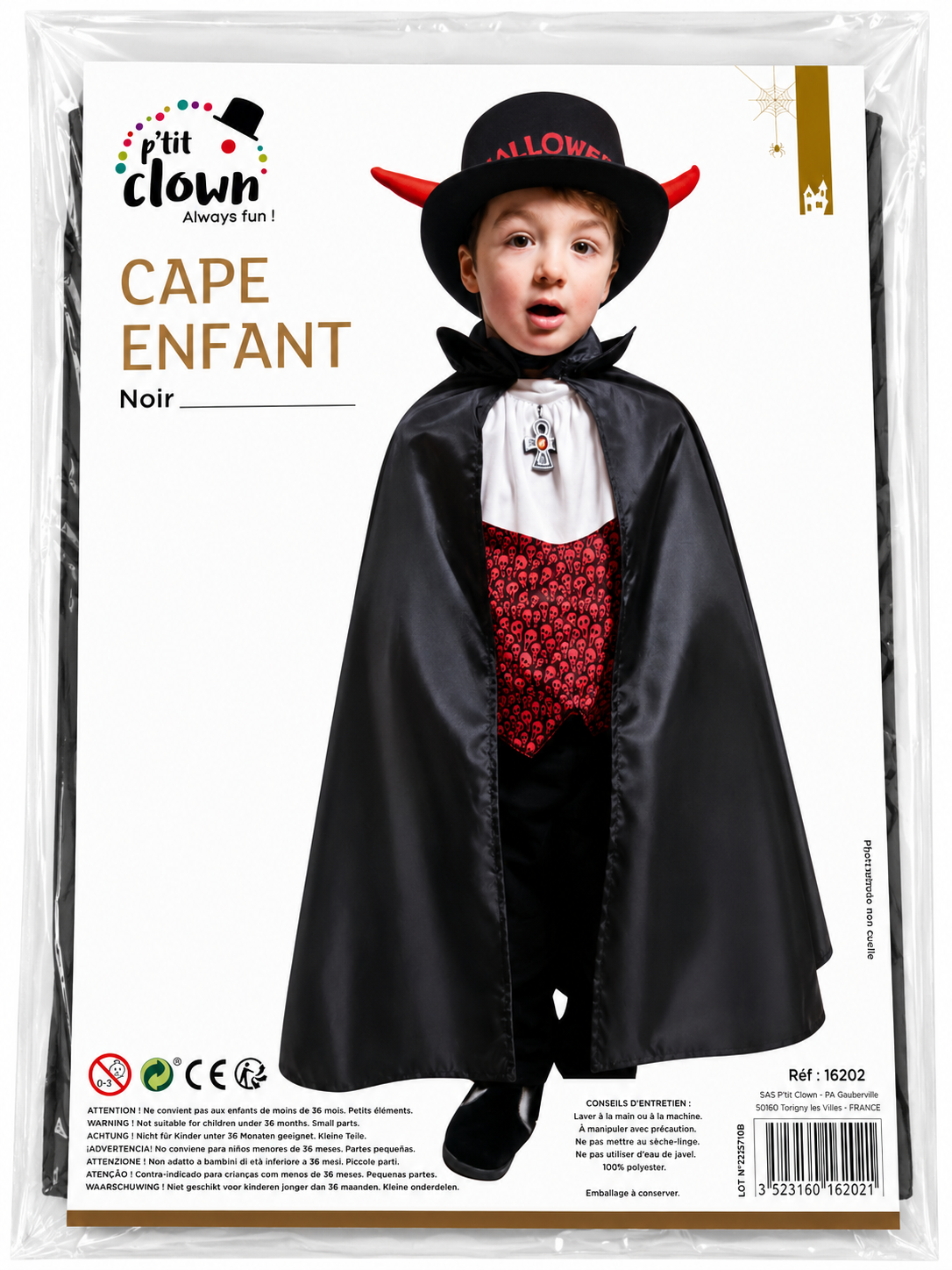 Cape noire enfant – Costume de déguisement