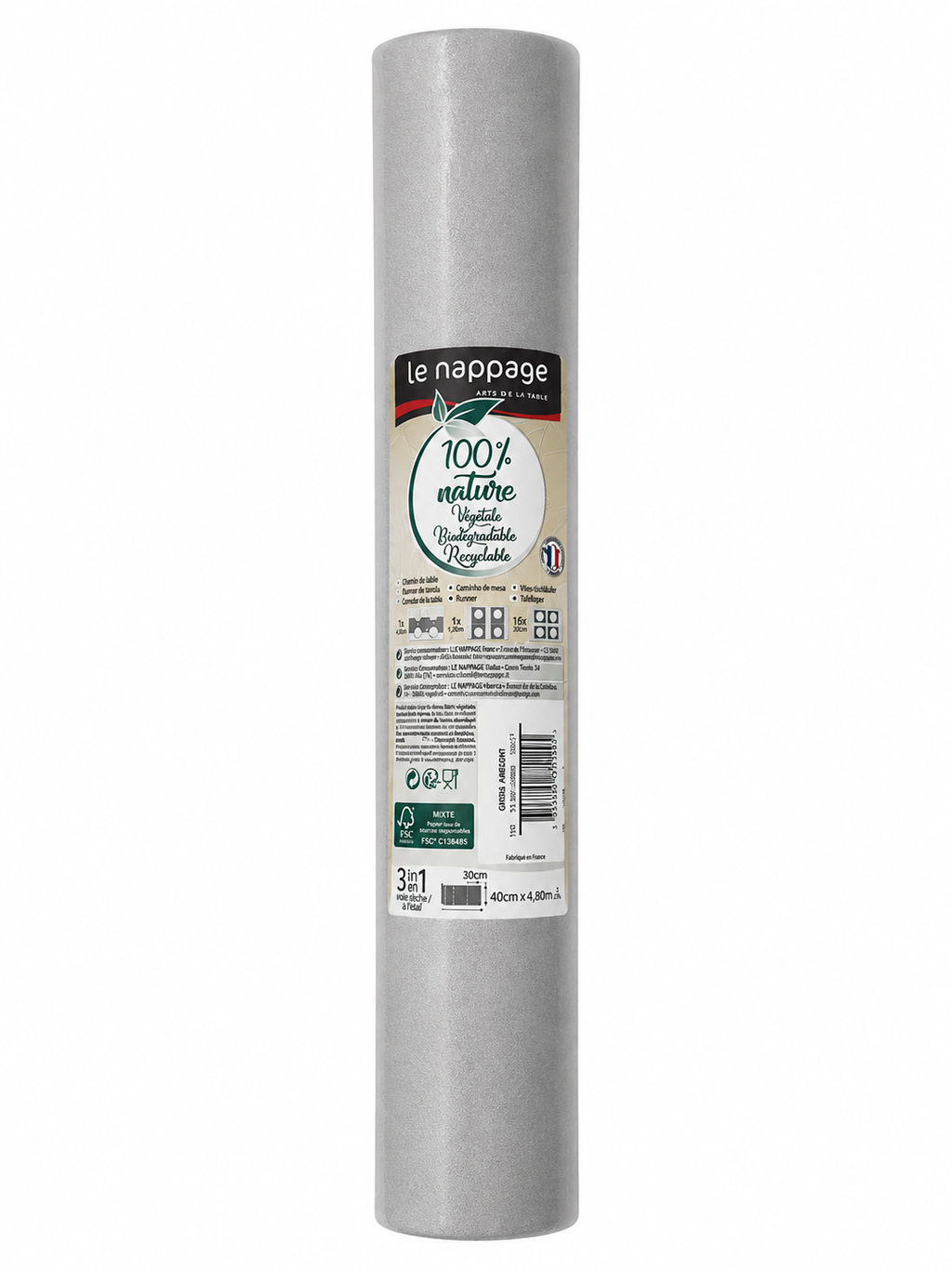 Chemin de table 3-en-1 Le Nappage – Gris argenté – 40 cm × 4,80 m