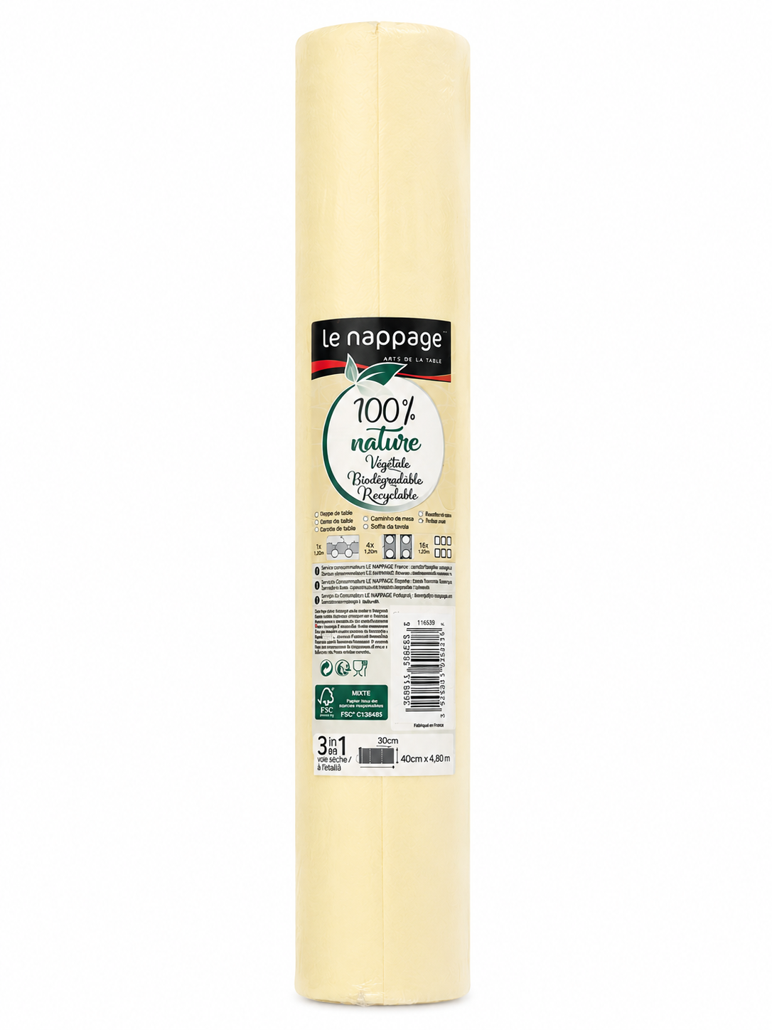 Chemin de table 3-en-1 Le Nappage – Crème – 40 cm × 4,80 m