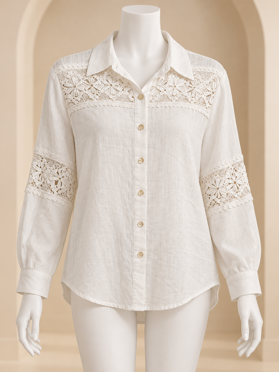 Chemisier STYLE en coton avec dentelle florale – Taille unique – Made in Italy