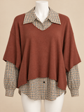 Ensemble femme deux pièces – Chemise vichy et pull brun brique – Taille unique