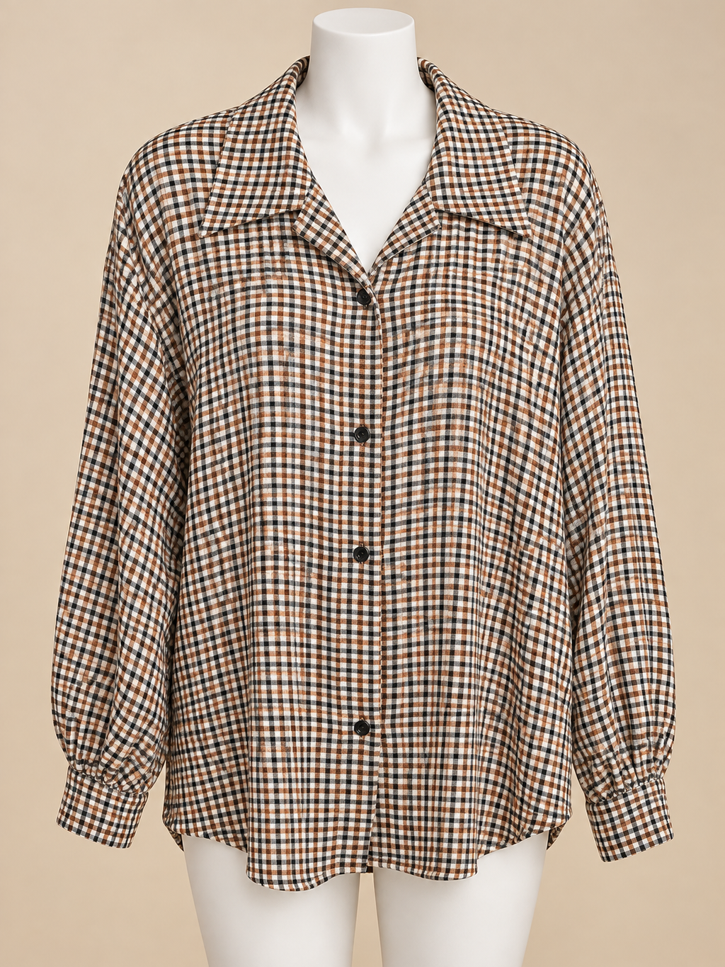 Ensemble femme deux pièces – Chemise vichy et pull brun brique – Taille unique