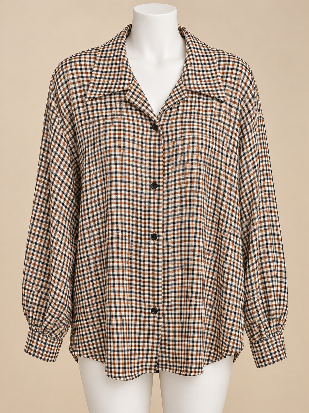 Ensemble femme deux pièces – Chemise vichy et pull brun brique – Taille unique