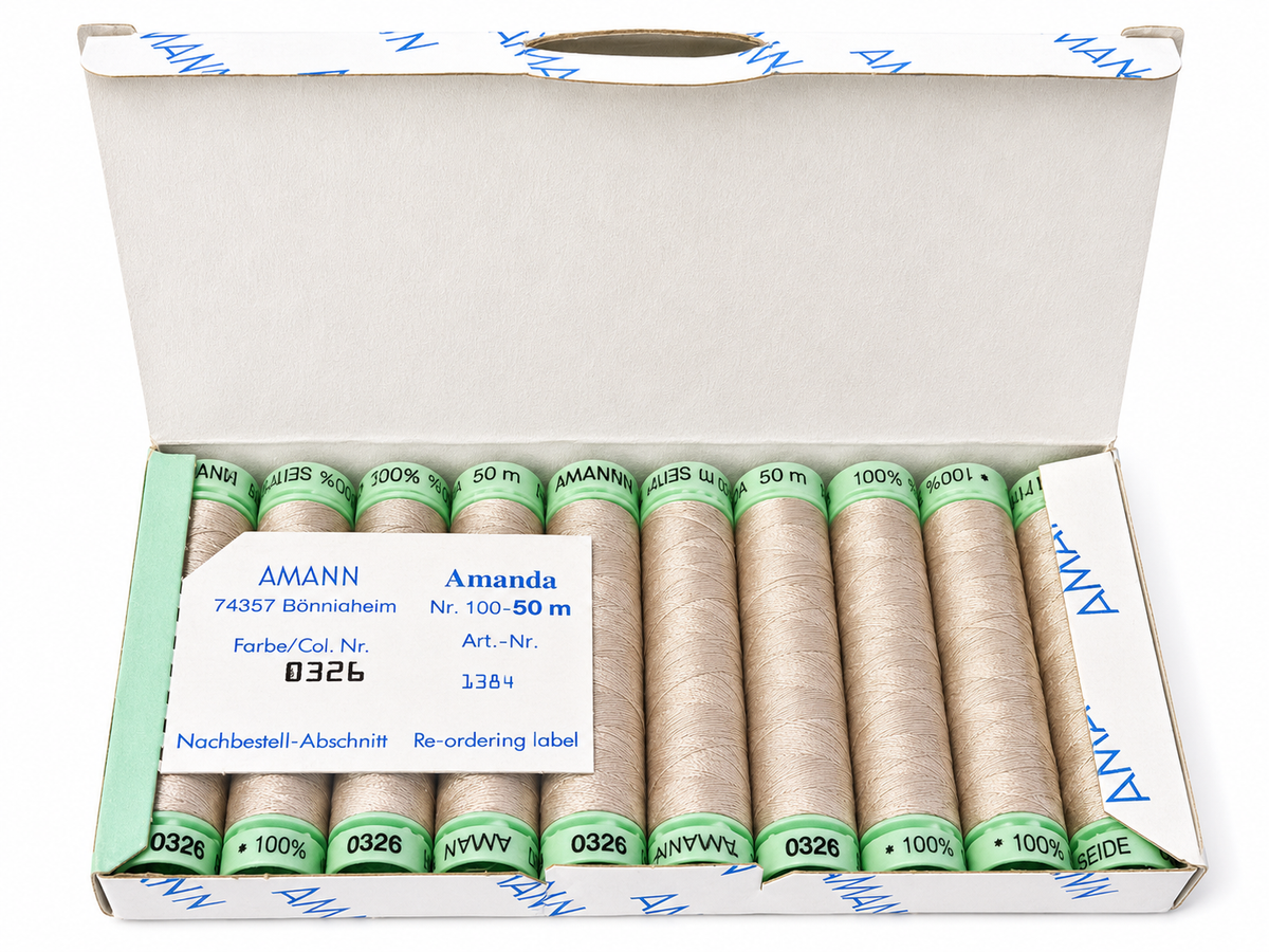 10 Fil à coudre 100 % soie AMANN Amanda – 50 m – Tons beige & crème