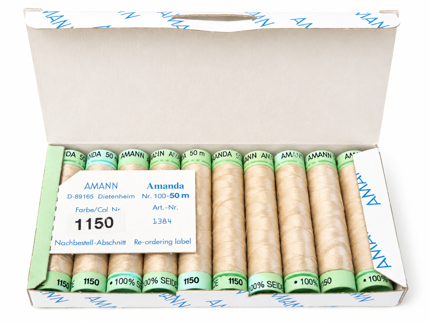 10 Fil à coudre 100 % soie AMANN Amanda – 50 m – Tons beige & crème